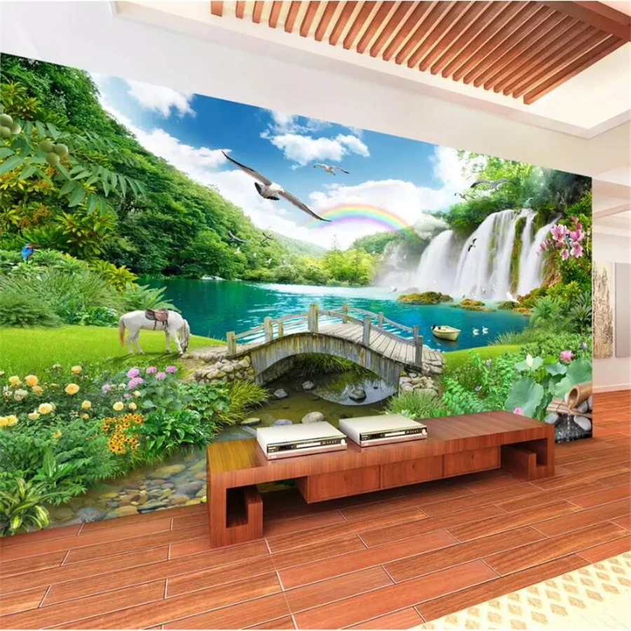 Wellyu カスタム壁紙 3d 写真壁画 Oboi 絵風景風景滝ブリッジ水リビングルーム 3d Wallpapel 壁画 壁紙 Aliexpress