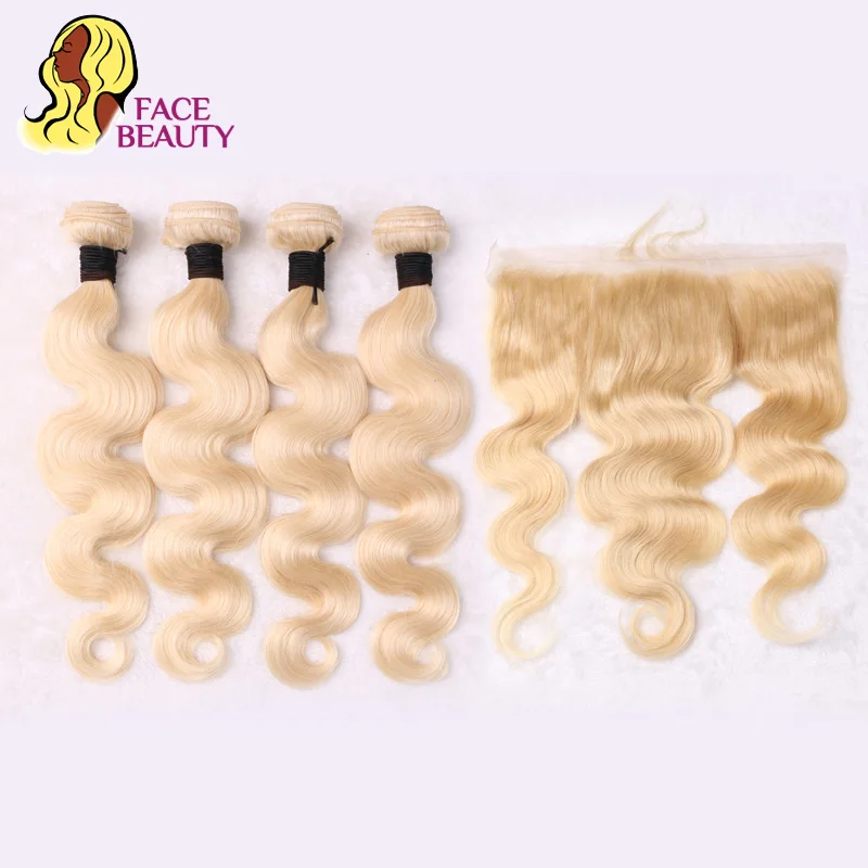 

Facebeauty 613 Blonde Hair Weave Remy Brazilian Body Wave Bundle with 13x4 Ear to Ear Lace Closure Frontal,4 Bundle with Frontal