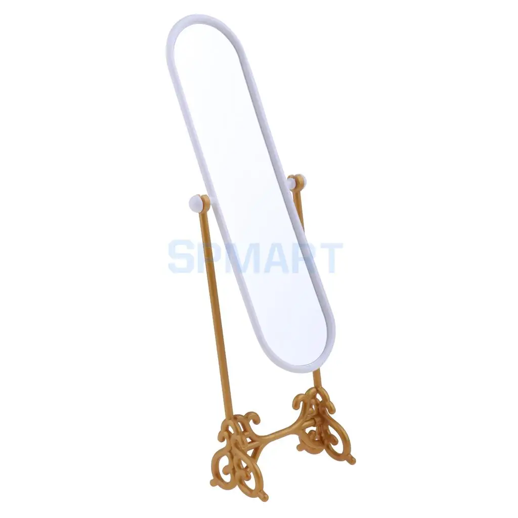 Dollhouse MIniature Bedroom Fitting Room Dressing Mirror Furniture for Doll House Decor Kids Pretend Play Toy Gold