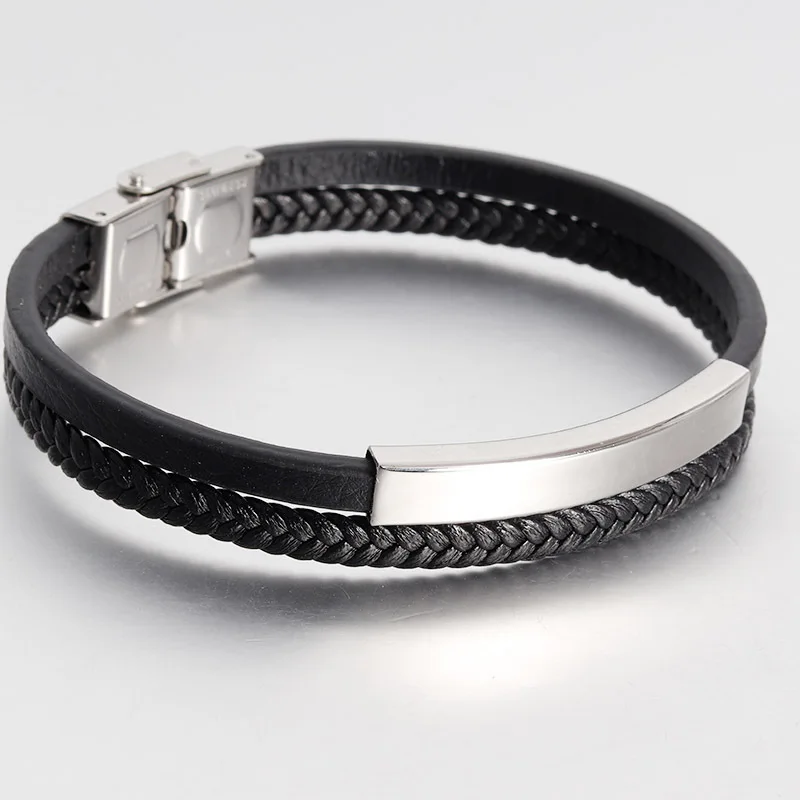 Классический кожаный мужской браслет Новая мода титановая сталь браслеты с подвесками и браслеты для мужчин ювелирные изделия подарок - Окраска металла: Black