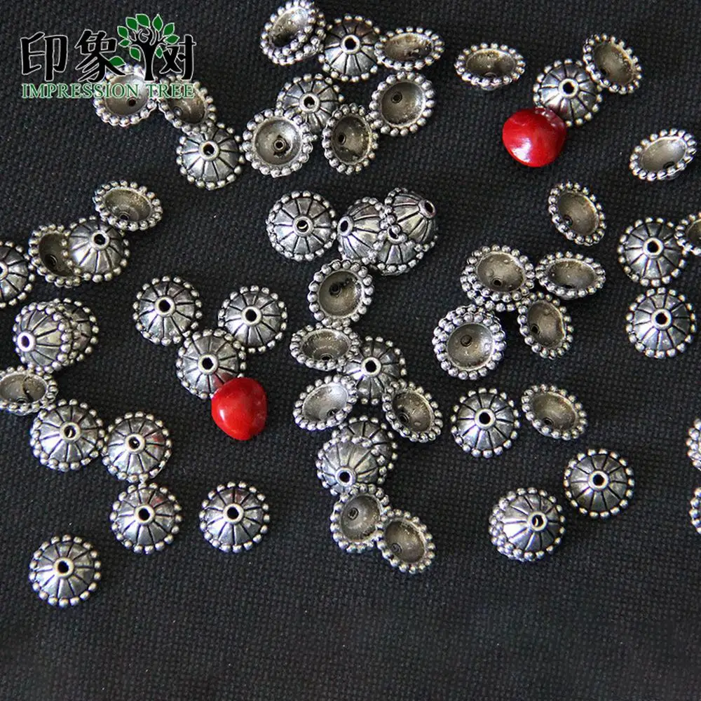 

10pcs/lot Dia 10mm National style ancient silver round carving hat shape torus accessories for DIY jewelry making supplies 726