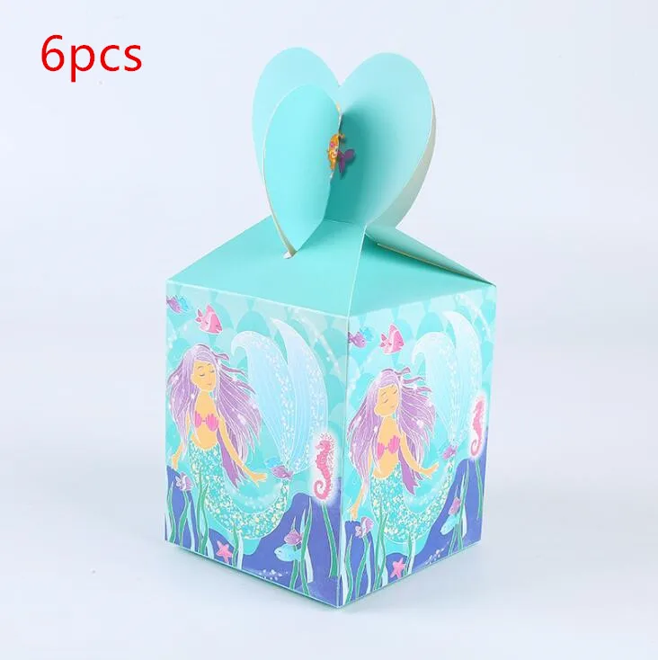 

6pcs/lot New arrive Lovely Mermaid Candy Box Birthday Party Decoration Baby Shower Kids Favors Mermaid Gift paper bag Supplies