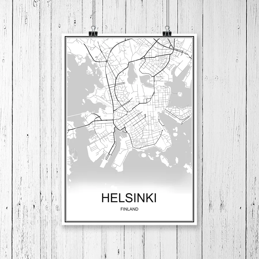 

World City Map HELSINKI Finland Print Poster Abstract Coated Paper Bar Cafe Pub Living Room Home Decoration Wall Sticker 42x30cm