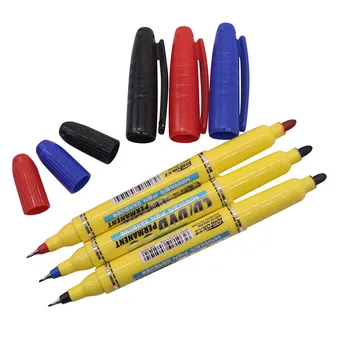 

Drop Shipping 3 Pcs 140 * 12mm Double Pen Head Mark Pen Cd-rom Pen Hook Line Red Blue Black Optional Office Stationery Wholesale