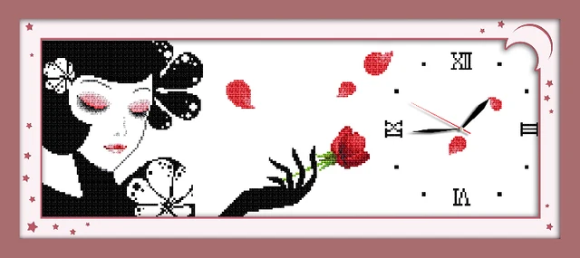 예쁜 여자 크로스 스티치 키트: 독특한 벽 시계를 위한 창의적인 DIY 경험