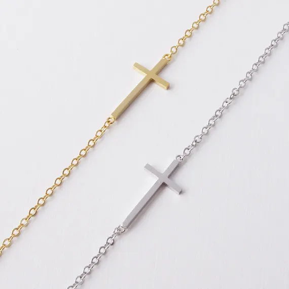 Gold Silver Simple Sideways Cross Bracelet faith bracelet christian bracelet