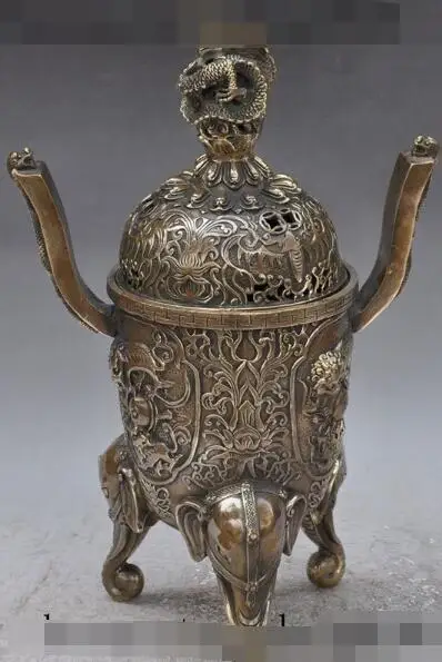 

S00898 16" chinese bronze dragon foo dog lion bat elephant statue incense burner Censer (B0413)