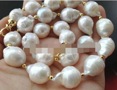 

11.24 Beautiful 13-17mm white baroque keshi reborn freshwater pearl necklace (A0513)