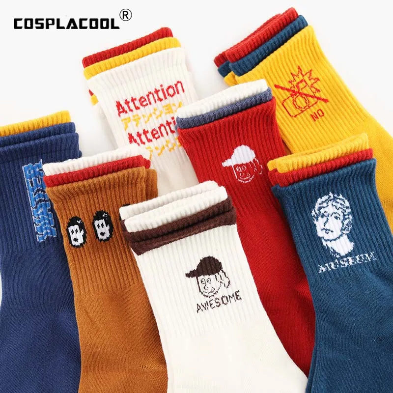 

Harajuku Cartoon Women Skateboard Funny Socks Special Hipster Head/Letter Crew Meias Hipster Divertidos Skarpetki Art Sokken