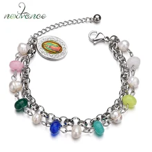 Nextvance – Bracelet pendentif de la vierge marie pour filles, Imitation perle, chapelet perlé, cadeau de Protection