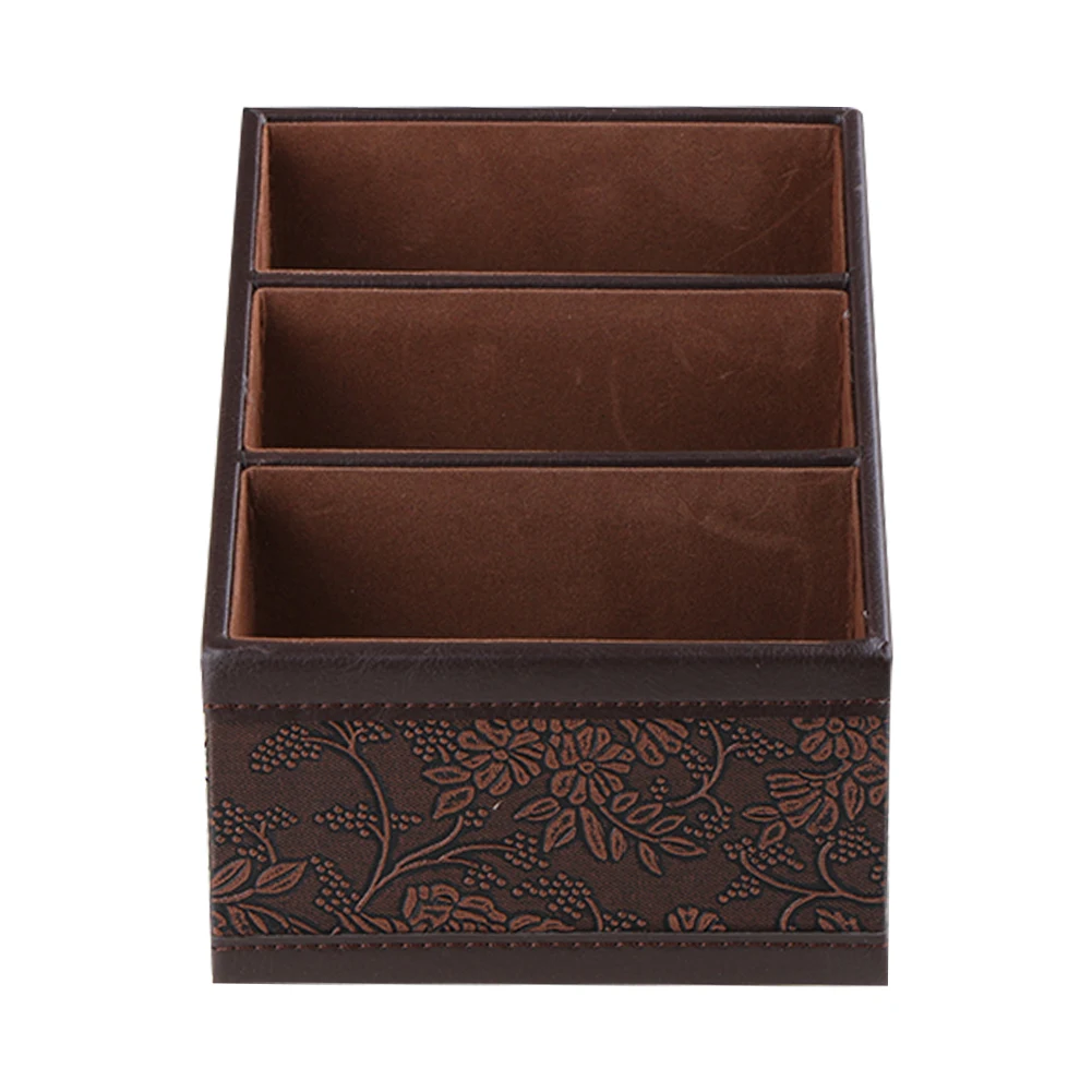 Retro PU Leather Storage Box Remote Control Phone Holder Cosmetic Organizer for Home Office Storage Case