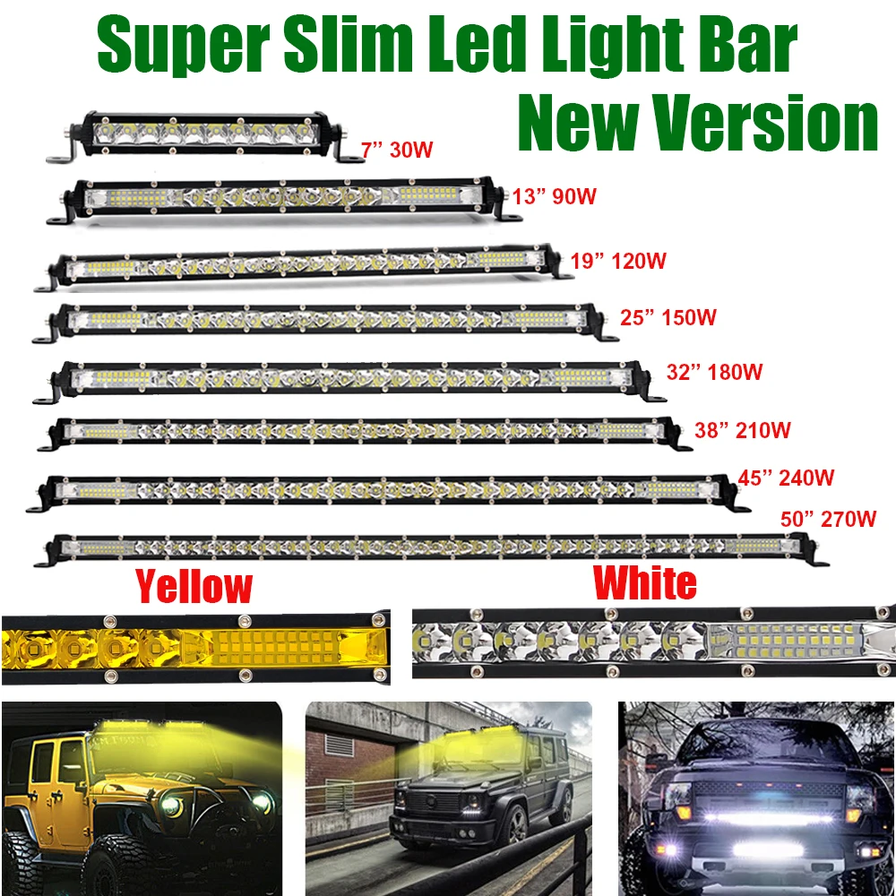 

7/13/20/25/32/38/45/50 inch Single Row Slim LED Work Light Bar Spot Flood Combo Bumper Lamp For Car Offroad Truck Boat 4X4 ATV