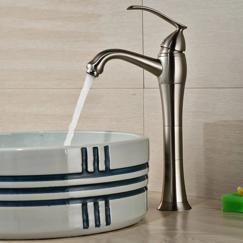 Brushed Nickel Single Lever Basin Vanity Sink Faucet Deck Mount Countertop Hot Cold Mixer Taps