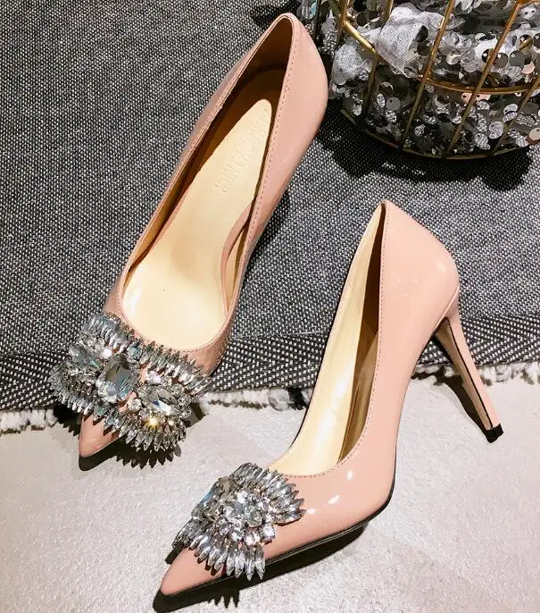 

Summer Newest Crystal Embellished Pointed Toe High Heels 2019 Sexy Butterfly-knot Rhinestones Dress Heels Wedding Shoe