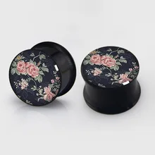 1 пара цветочных стальных ушных заглушек из нержавеющей стали анодированные черные двойные Заглушки для ушей тоннель расширитель для ушей