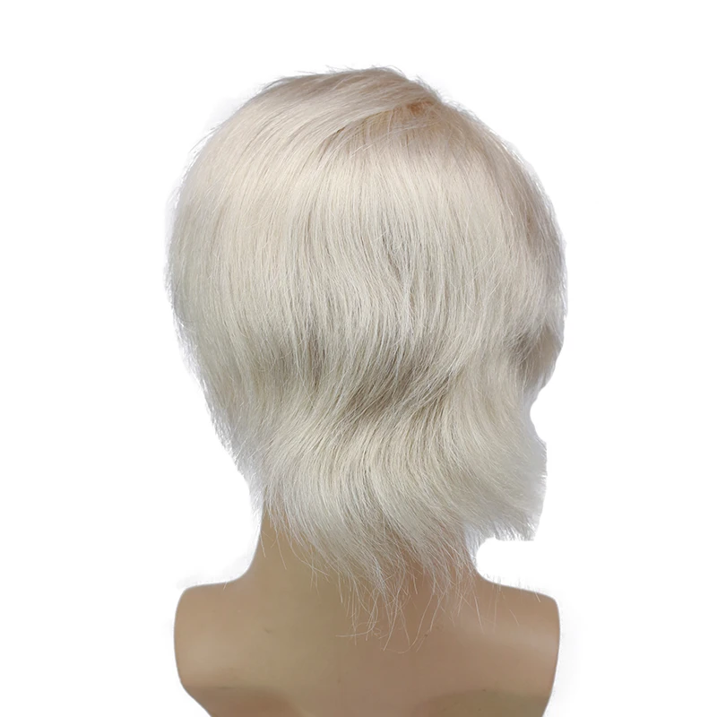 60 блондин человеческие волосы парик для Для мужчин подойдет как для повседневной носки, так прозрачный кружевной парик с кожей ПУ около 8X10 кружевной топ в европейском стиле Волосы remy Eseewigs