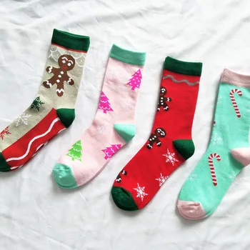 

Christmas Tree Small Umbrella Gingerbread Stitching Color Socks Fashion Personality Cartoon Pattern Cotton Socks
