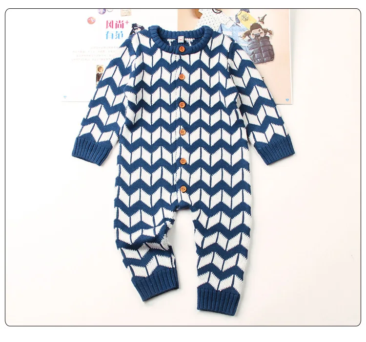 IYEAL Toddler Baby Clothes Long Sleeve Knitted Boy&Girl Kids Baby Rompers Cotton Jumpsuit New Born Baby Clothes Casual Outfit - Цвет: Navy blue