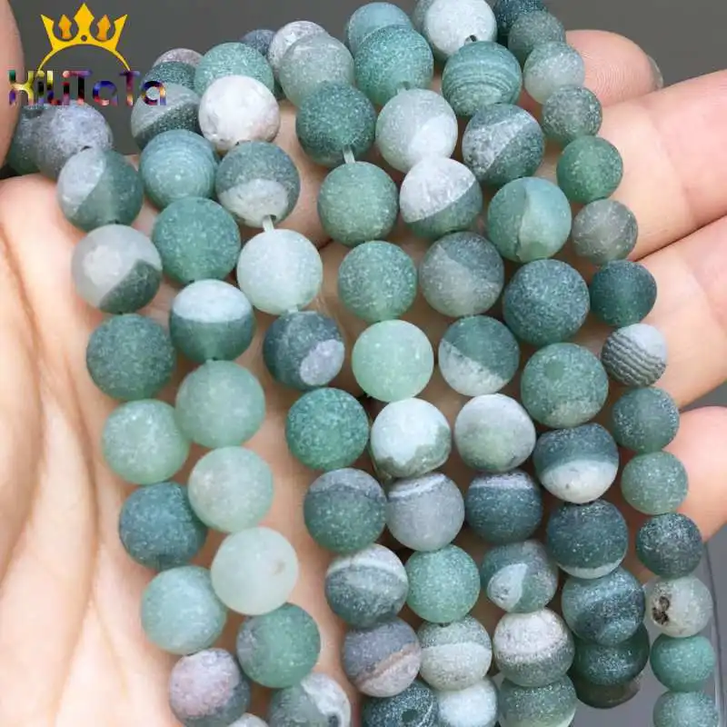 Бусины Из Натурального матового зеленого Агата Drusy в полоску круглые бусины