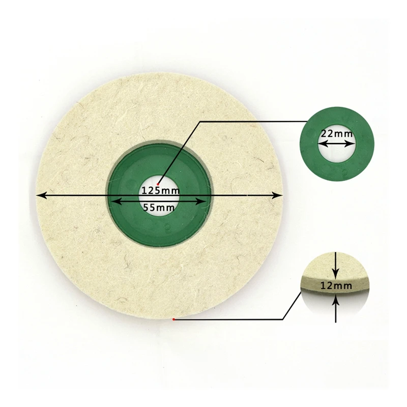 2 шт., 5 дюймов/125 мм, шлифовальный круг из шерстяного войлока, шлифовальная машина, шлифовальный диск из войлока для роторного инструмента, абразивная шлифовка, 22,23 мм