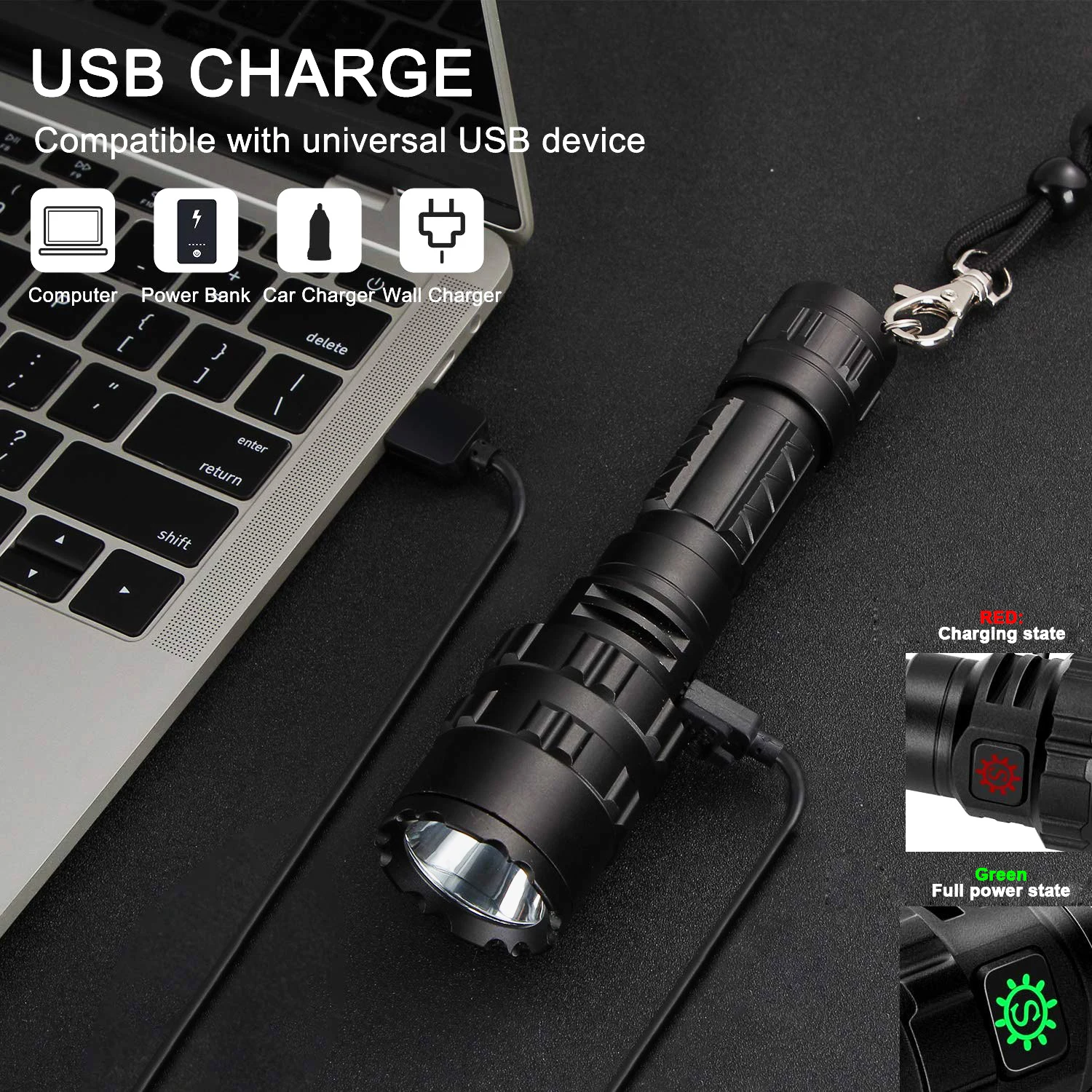 Тактический фонарик USB Перезаряжаемый светодиодный L2 охотничий фонарь
