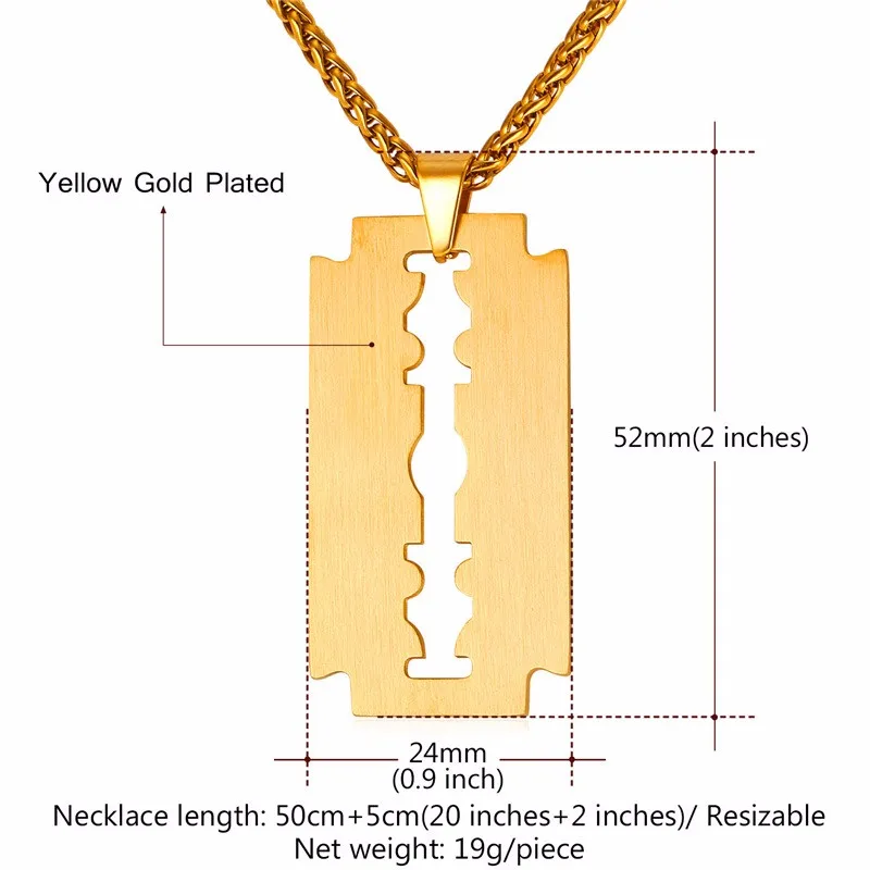 U7 бритва Ожерелье «лезвие» и кулон может быть выгравирован подарок для отца золотого цвета 316L нержавеющая сталь цепь для мужчин ювелирные изделия P1008