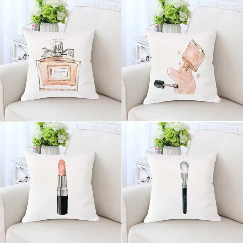 

2018 New Arrival Eyelash Cushion Cover Make Up Lipstick Perfume Bottle Nail Polish Garland Flower Pillow Case For Women Gift