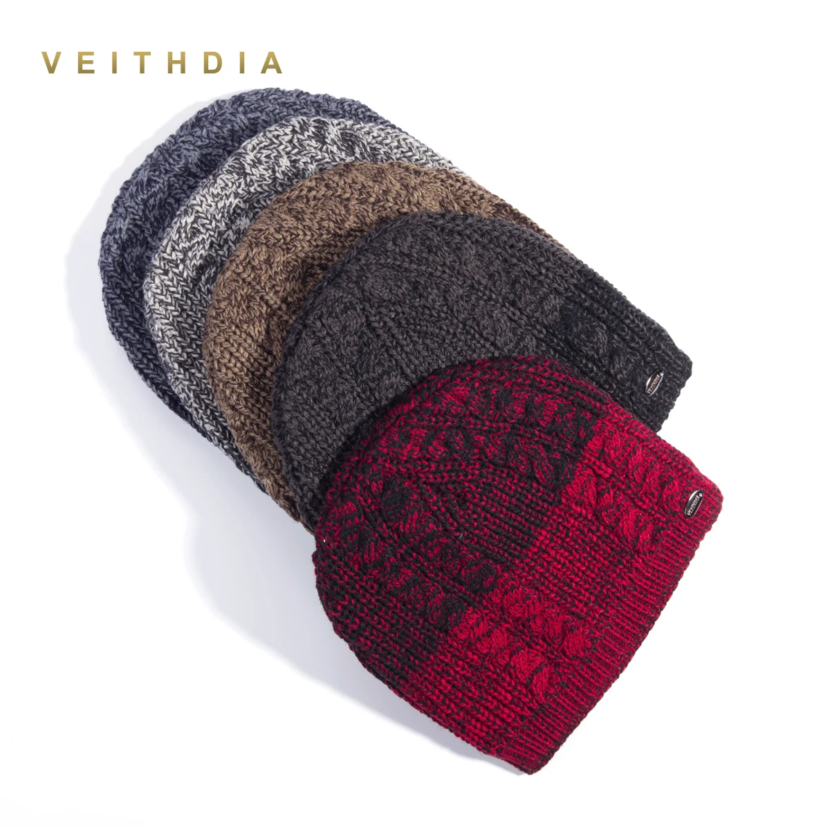 Зимние шапки VEITHDIA для мужчин вязаные из шерсти одноцветные двухслойные gorro