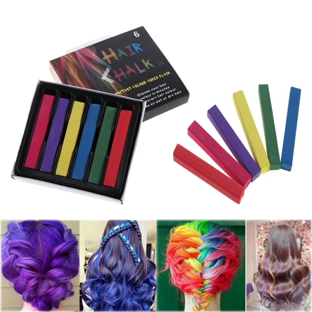 6Color/Box Temporary Crayons Hair Coloring Pastels Stick Non toxic DIY