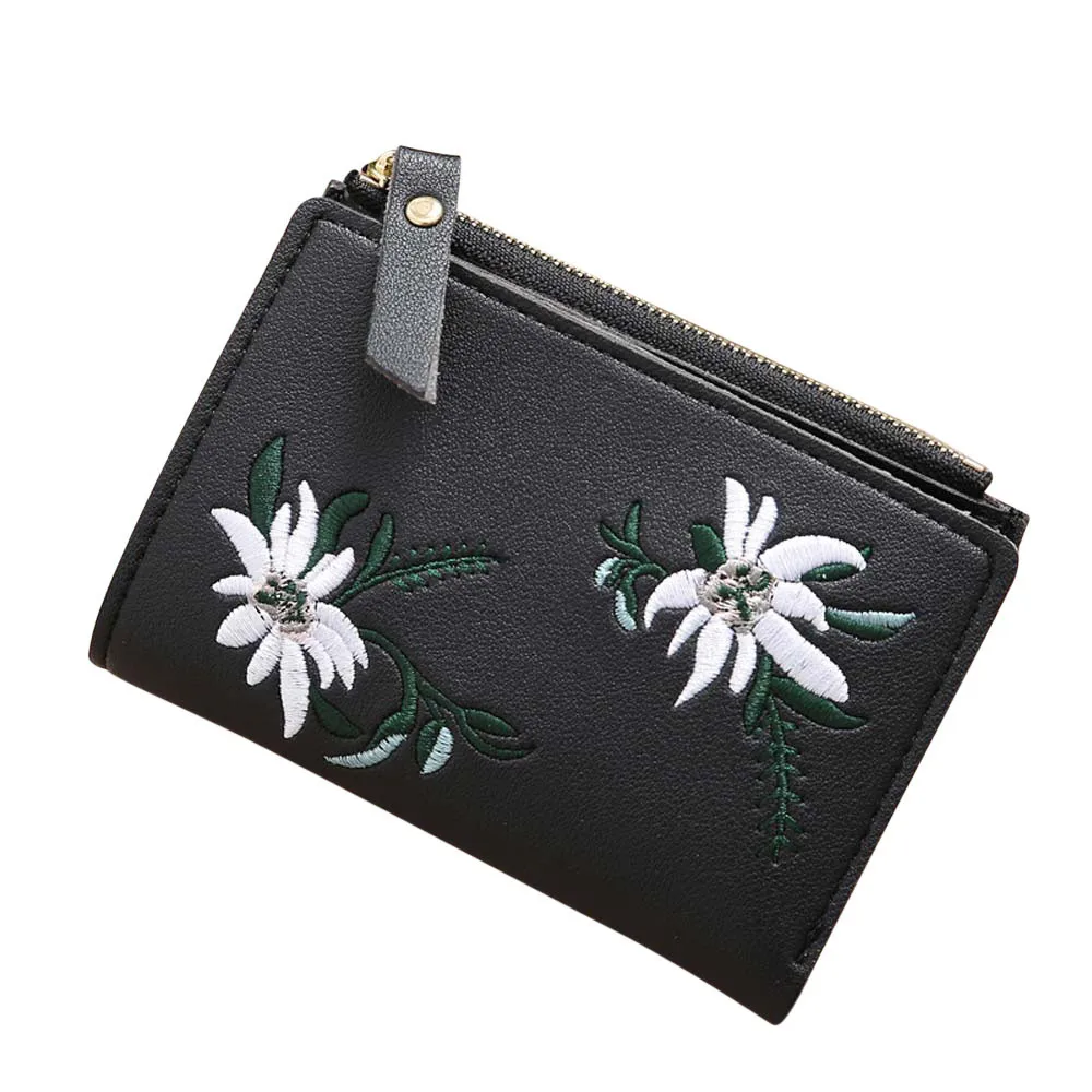 

Embroidery Short Wallet Coin Purse Zipper Card Holders Ladies Purse Clutches Pochette Femme Female Purse #YL5