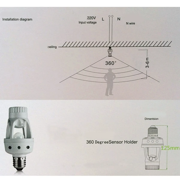 E27 Infrared PIR Motion Sensor Light Bulb Switch Holder Converter