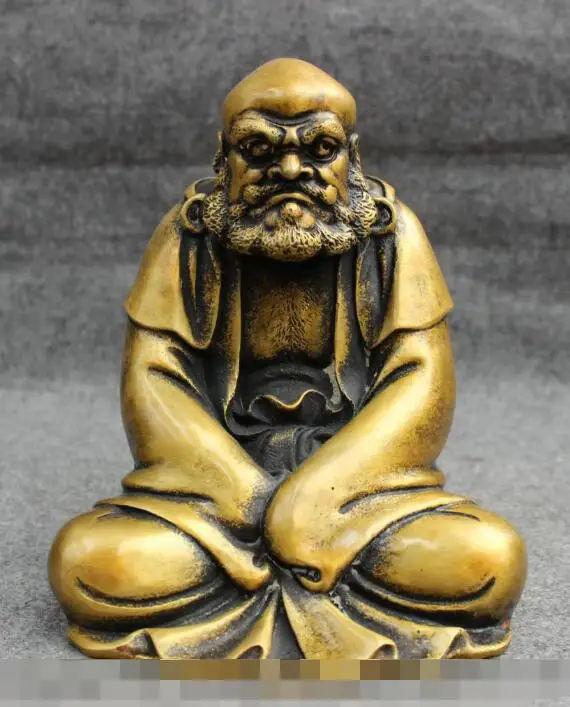 

song voge gem S6665 8" China Chinese Bronze Buddhism Arhat Damo Bodhidharma Dharma Buddha Statue