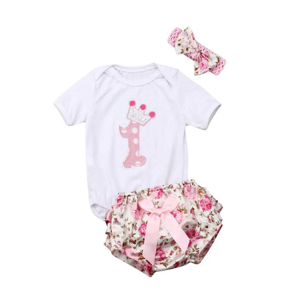 New 1st Birthday 3PCS Newborn Baby Girls Outfits Clothes Romper Tops+Floral ShortsSets | Детская одежда и обувь