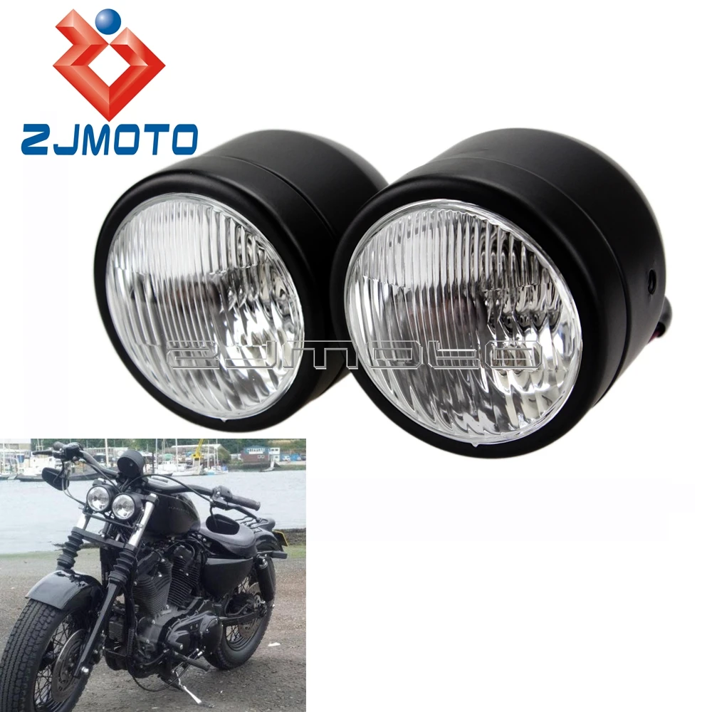 

ZJMOTO Universal Motorcycle Black 3.5" Twin Dominator H4 12V 35/35watt Headlight Streetfighter Cruiser Custom Twin Headlight