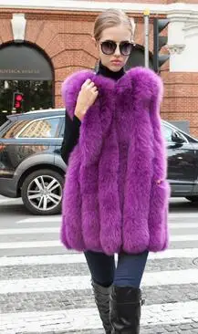 Утолщенная осенне-зимняя жилетка из натурального Лисьего меха, Женская куртка на заказ, горячая новинка, высококачественный жилет из натурального Лисьего меха - Цвет: Фиолетовый