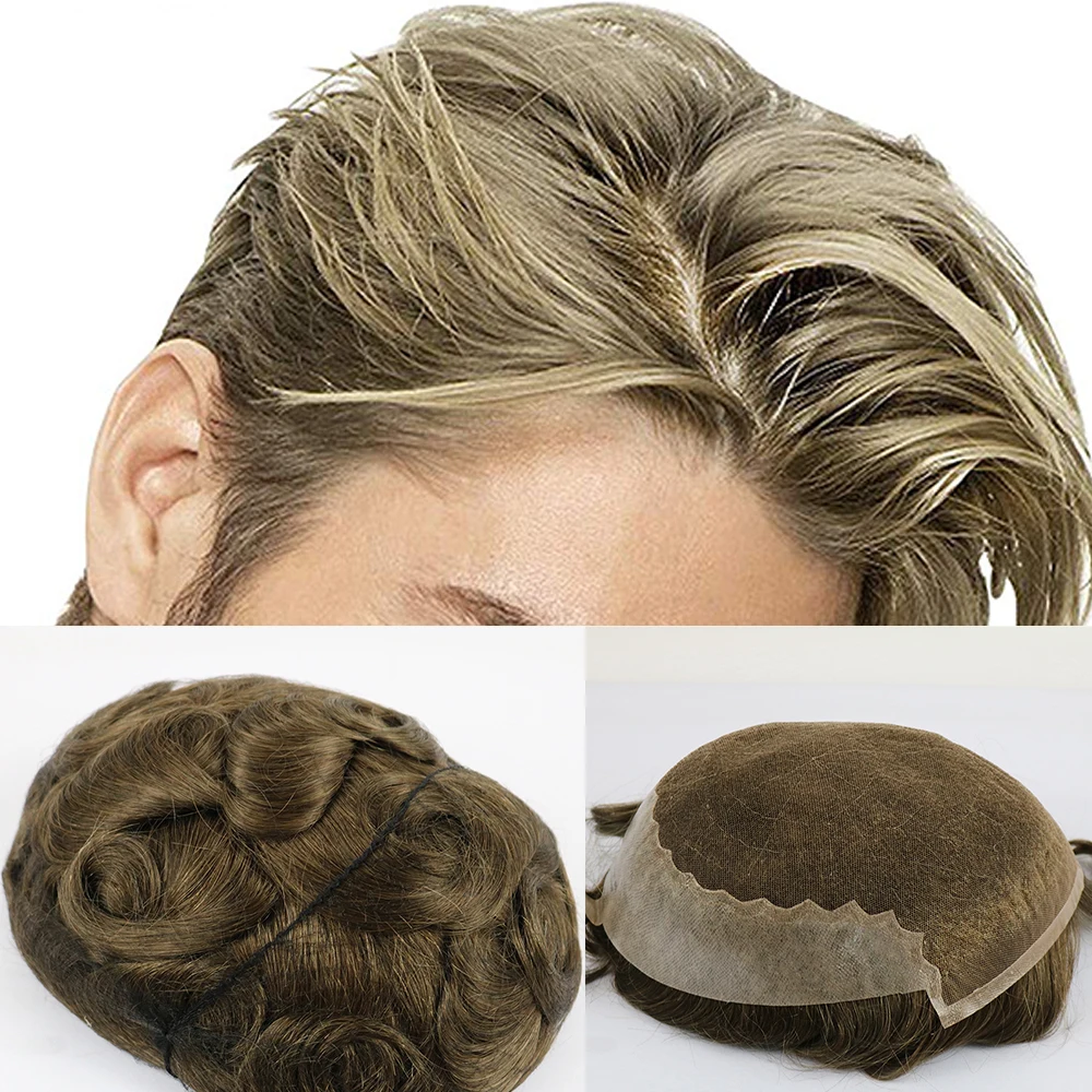 SimBeauty бразильский девственница парик из натуральных волос для мужчин с 8x10 дюймов мягкий французский кружевной колпачок с 2 дюйма четко ПУ сзади