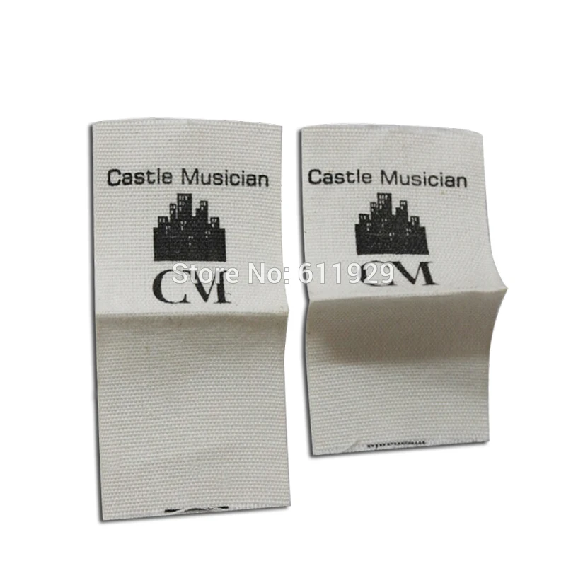 

Free shipping custom clothing cotton label/main label/garment printed labels/tags/cotton tape printing 1000 pcs a lot loop fold