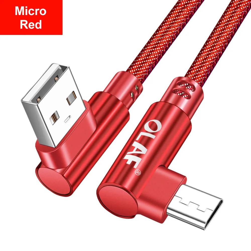 Олаф 90 градусов 1 м 2 м микро usb кабель 2.4A Быстрая зарядка USB кабель для передачи данных для samsung S7 Xiaomi redmi note 5 4x LGV10 microusb шнур - Цвет: Red