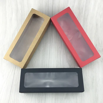 

Brown/Red/Black Kraft Paper Drawer Type Macaron Gift Box Paperboard Transparent PVC Window Cookies Chocolate Packaging Boxes P20