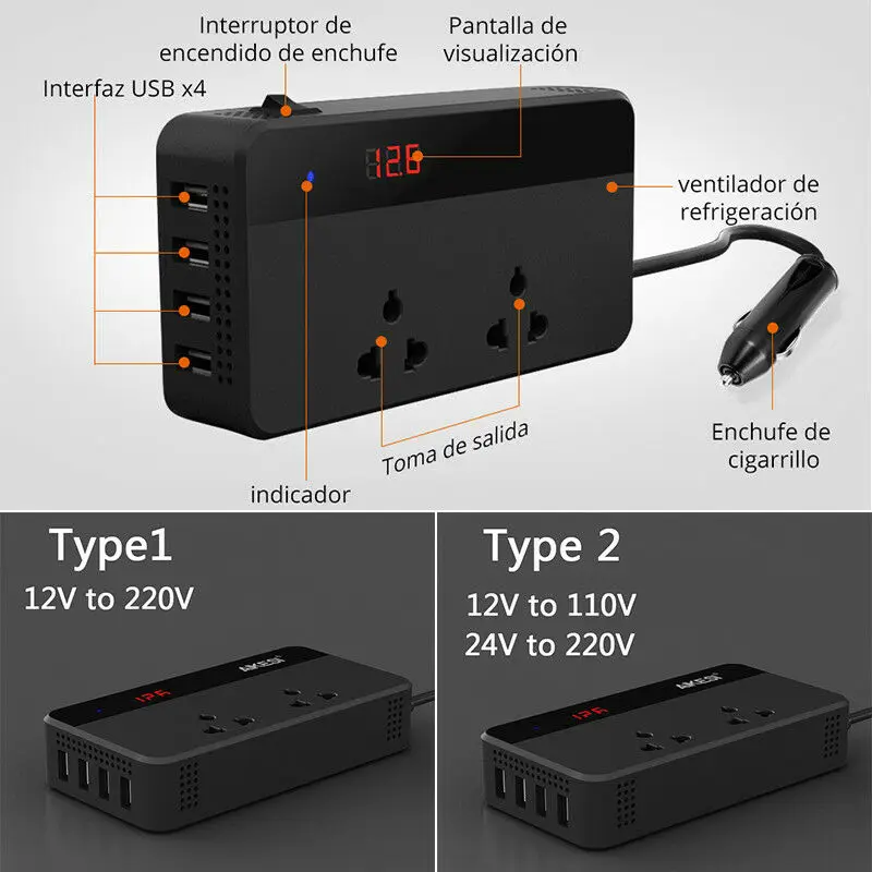 Автомобиль Мощность инвертор напряжение 200 Вт DC 12 В/24 В 110 В/220 В 4 USB штепсельная розетка зарядное устройство