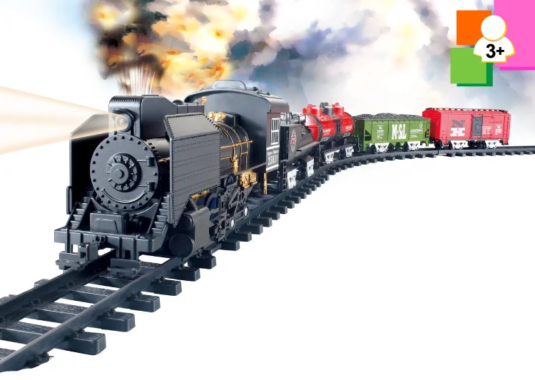 ; 12 компл./лот рождество санта праздник классический поезд со звуком, светильник, и реального дыма рельсы для поезда игрушка модель для маленьких детей в подарок
