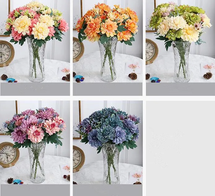 

European Marigold Buncn (10 heads/piece) 48cm/18.9" Length Artificial Flowers Chrysanthemum Double Color Flower Head