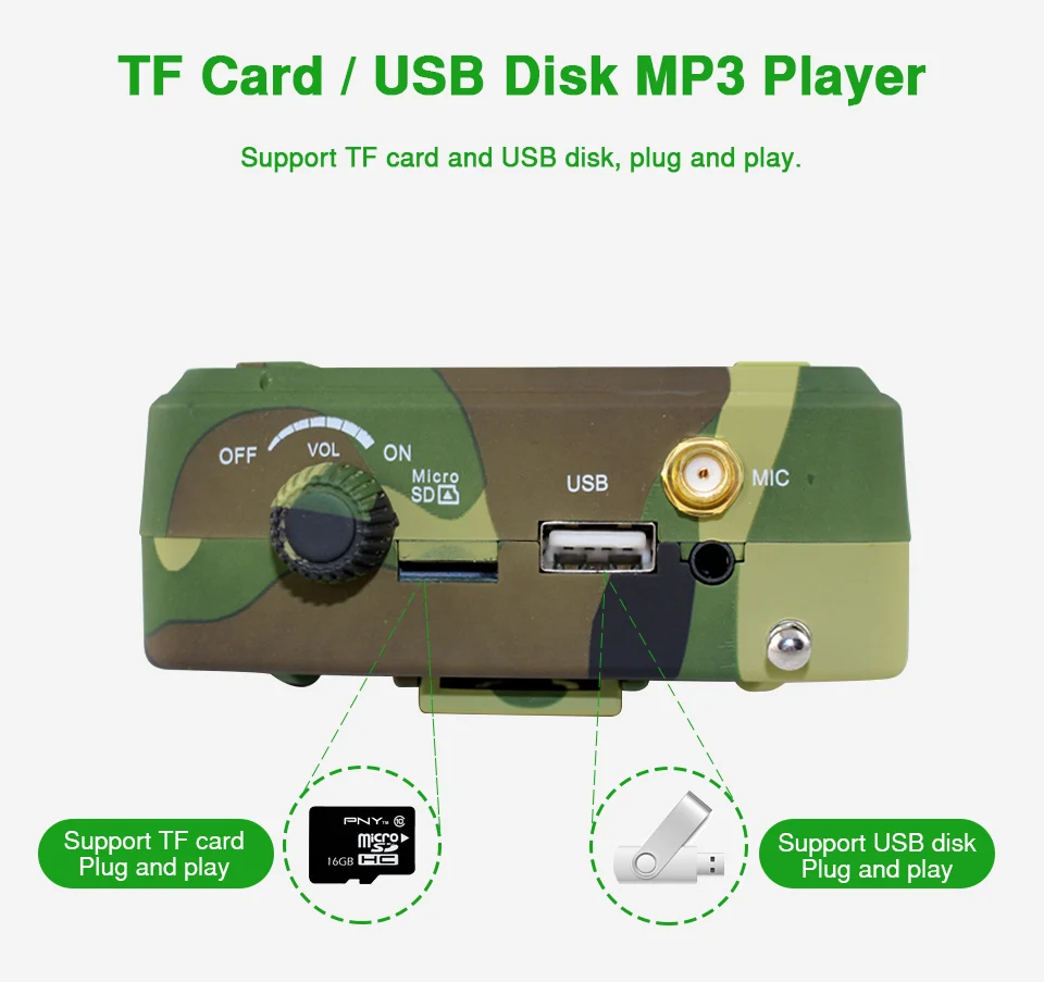 Camouflage Mini Portable Speaker Bird Caller Hunting Decoys 1000m Remote Control Speaker 900pcs Bird songs Recording TF USB disk (6)