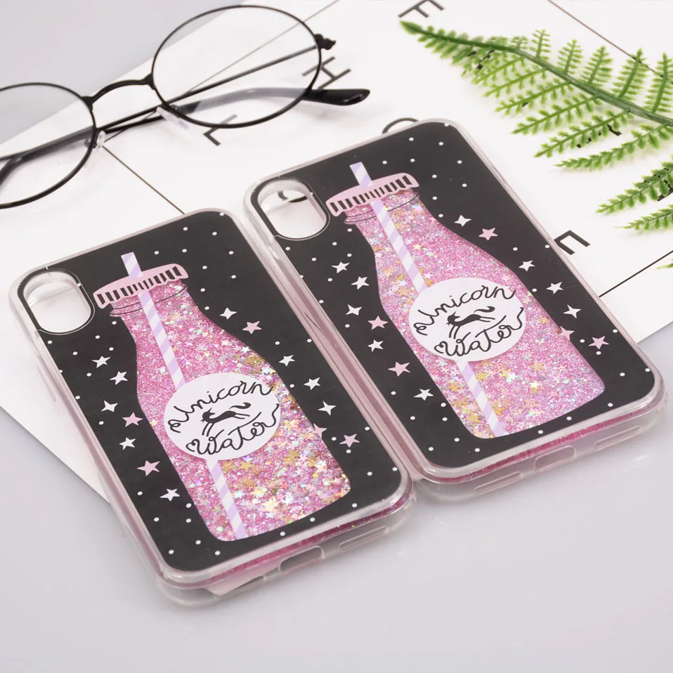 Reaoom for iPhone X Case Glitter Dynamic Liquid Colorful Star Quicksand Cute Bottle Unicorn Protection Cover Capa for iPhoneX 10 (9)