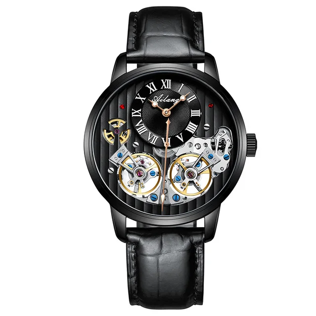 AILANG роскошные черные часы дорогой двойной Tourbillon Швейцария Для мужчин, часы от топ бренда, Роскошные автоматические механические часы Для мужчин - Цвет: 09