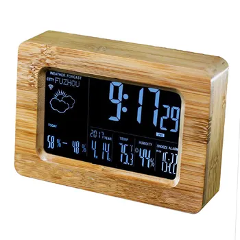 

CD Digital Wooden Alarm Clock Snooze Clock with Thermometer Calendar