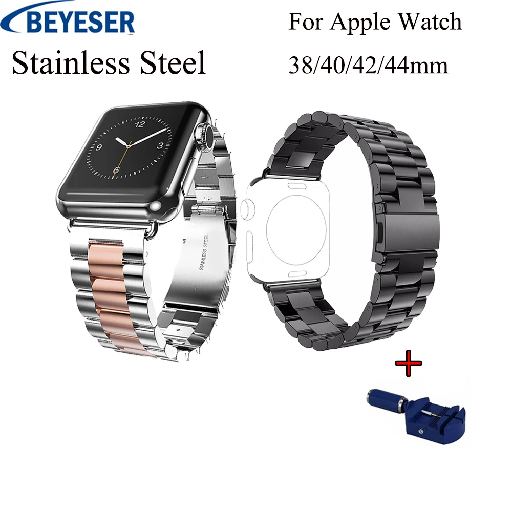 Ремешок регулируемый из нержавеющей стали для Apple Watch band 40 42 38 44 мм металлический