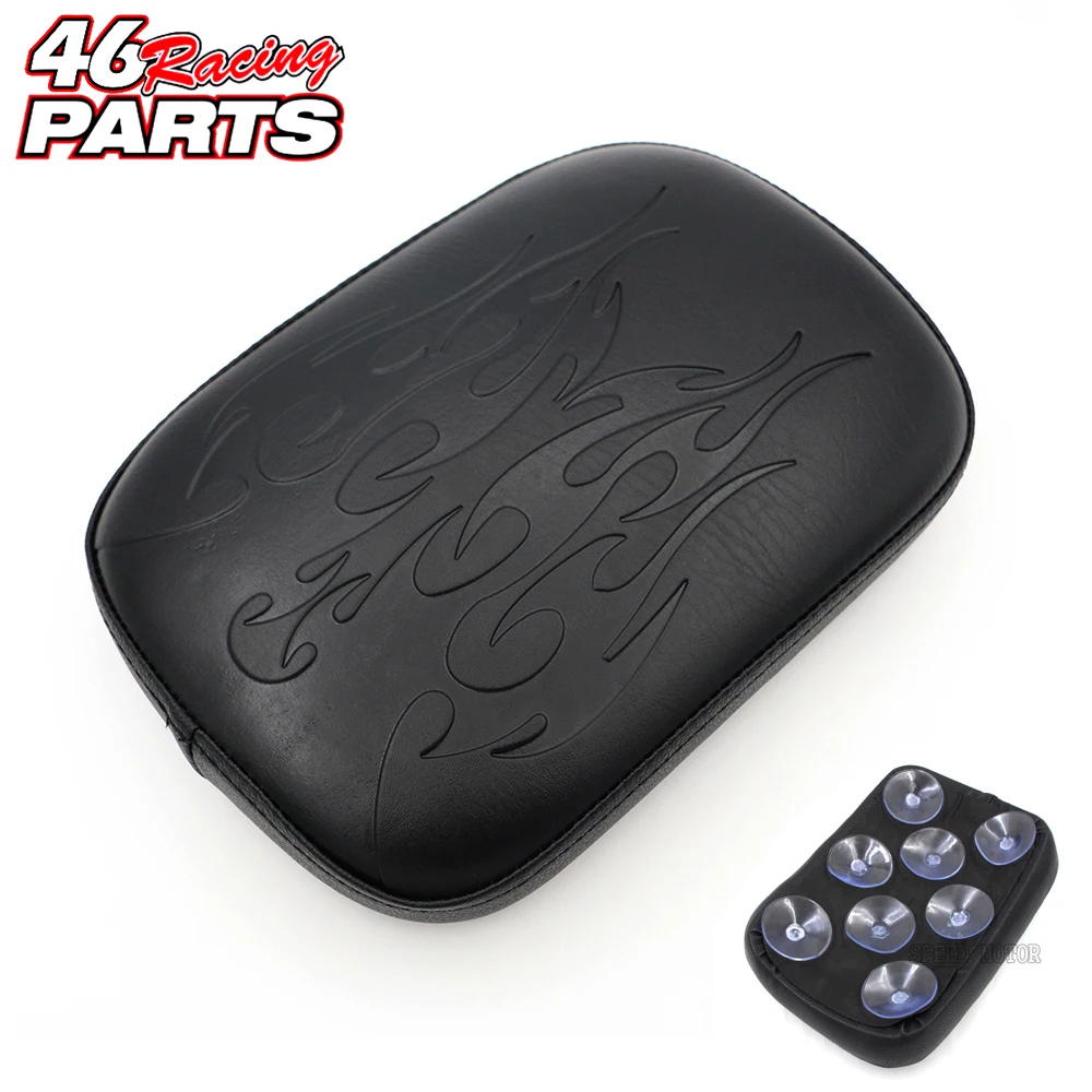 Flame Style Black Motorcycle Rear Passenger Cushion Pillion Seat Pad