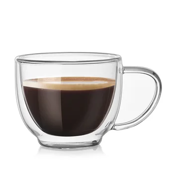 

200ml simple transparent coffee cup double-layer glass mug with handle high temperature cappuccino coffee cup cafe mug