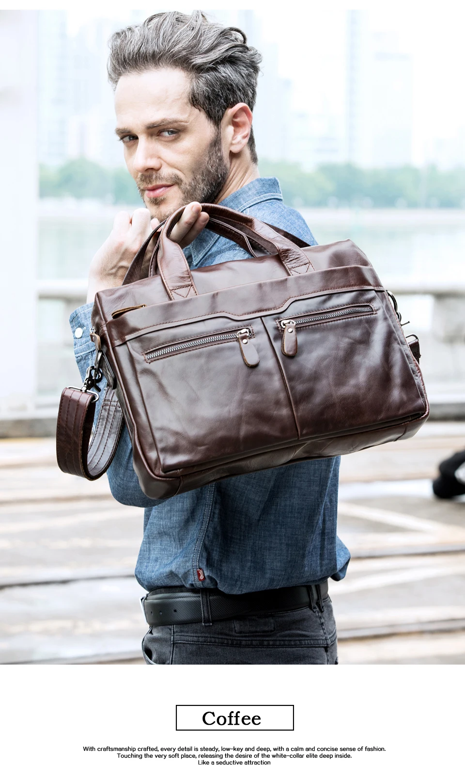 Westal bolsa de couro genuíno para pasta